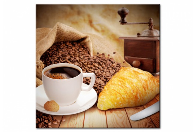 Acrylglasbild Kaffee Frühstück Tasse croissant