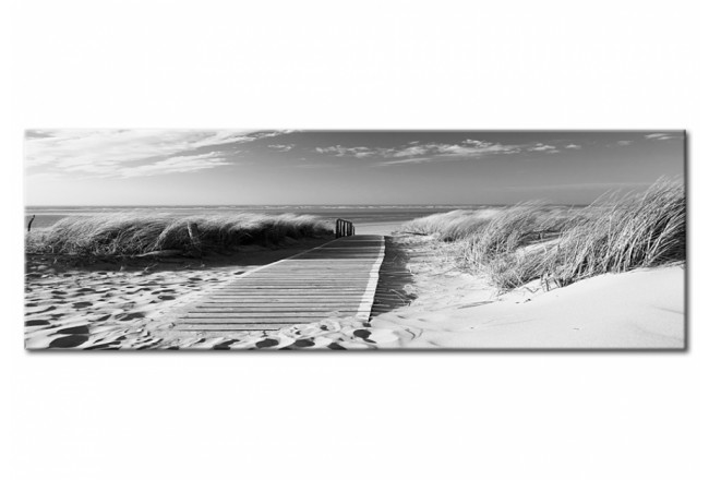 Glasbild Meeresbrise Strand schwarz-weiß