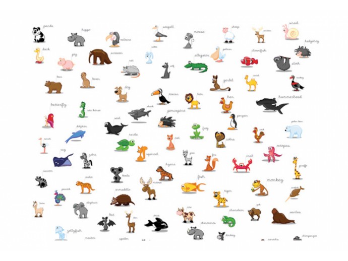 lehrreiche Fototapete für Kinderzimmer Tiere
