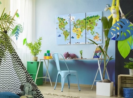 Wandbild für Kinderzimmer Weltkarte