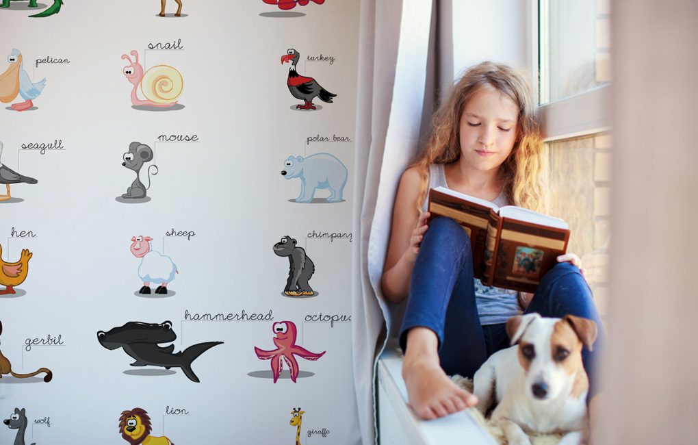 lehrreiche Fototapete für Kind Schüler Kinderzimmer Tiere