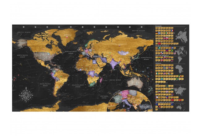 Rubbel-Weltkarte golden schwarz für Globetrotter