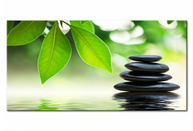 Wandbild Zen Stein Blätter Natur