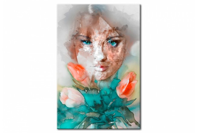 Acrylglasbild Frau Blumen Tulpen